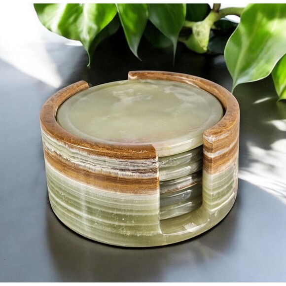 Marble Onyx coasters set with holder, padded bottom, Mothers Day gift for her - Picture 4 of 10